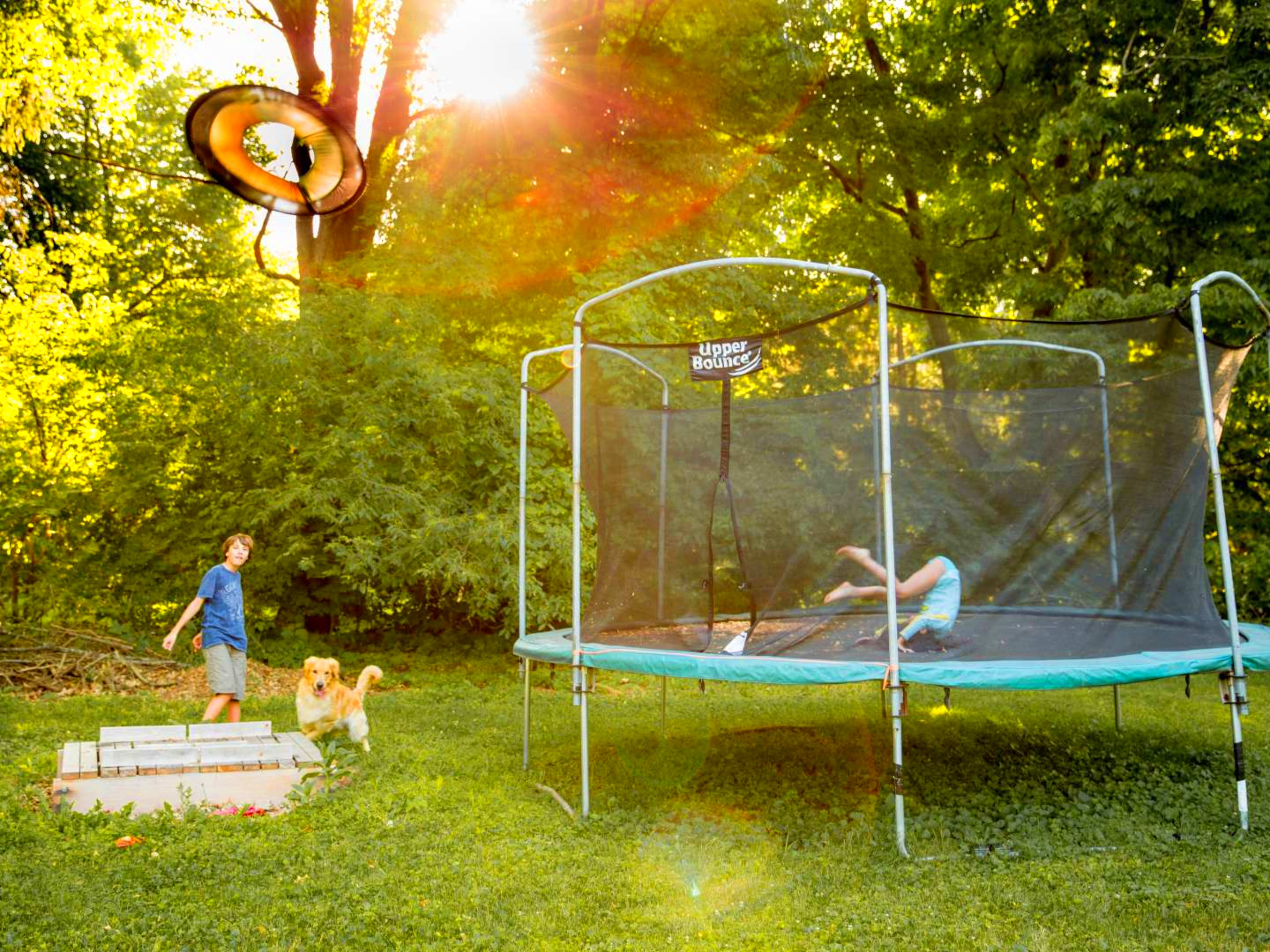 Outdoor Recreational Trampoline with Ladder for Children and Adults for Backyard Lyromix 12Ft Trampoline Kids Trampolines with Enclosure Net 