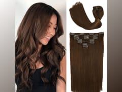 Clip in Human Hair Extensions 7 Pcs 70 Gram Medium Brown Clip in Real Extensions for Fine Hair Full Head Silky Straight Weft Remy Hair Extensions Clip on for Women 18 Inch