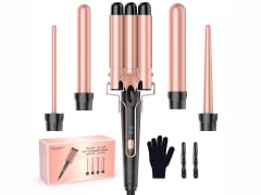 Beach Waver Curling Iron Wand, 5 in 1 Curling Wand Set with 3 Barrel Hair Crimper for Women, Fast Heating Hair Wand in All Hair Type