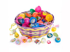 Easter egg hunt with plastic eggs filled with treats