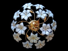Italian Murano Flushmount Venini Art-Glass White Flowers Chandelier