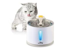 Beacon Pet Cat Water Fountain Stainless Steel, 2.4L Automatic Pet Fountain Upgrade Pump Replacement Water Dog Dispenser with 3 Replacement Filters & 1 Silicone Mat for Cats Dogs Multiple Pets