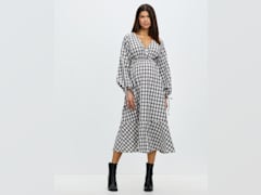 Maternity Check Tiered Wrap Midaxi Dress