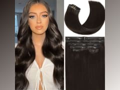 LacerHair Seamless Clip in Human Hair Extensions Ultra Thin Invisible PU Weft Clip On Hair Extensions 22 Inch 7Pcs 110g Hair Extensions Clip in Human Hair for Fine Thin Hair Women #1B Natural Black