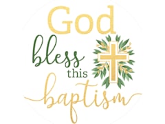 Greenery and Gold Cross Baptism Favor Stickers