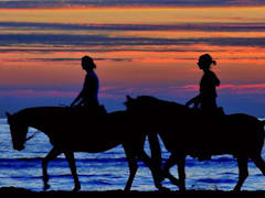 Sunset horseback riding on the beach