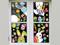 Create Easter-themed window clings with glue and food coloring