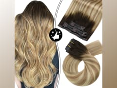 Moresoo Human Hair Extensions Clip in Balayage Hair Extensions 20inch Ultra-thin PU Weft Hair Extensions Color #3/8/22 Real Remy Sliky Hair Seamless Clip in Hair Extensions 7Pieces/120Grams