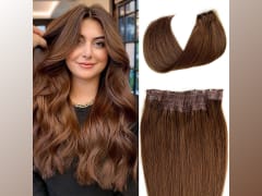 Hair Extensions Human Hair Chocolate Brown Remy Hair Extensions Invisible Wire Hair Extensions for Women One Piece Straight Real Human Hair Filp on Secret Hair Extensions 22 inch 100G