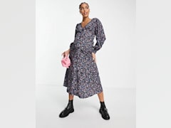 Maternity floral print button down midi tea dress in multi