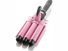 Alure Three Barrel Curling Iron Wand with LCD Temperature Display - 1 Inch Ceramic Tourmaline Triple Barrels, Dual Voltage Crimp (Pink)