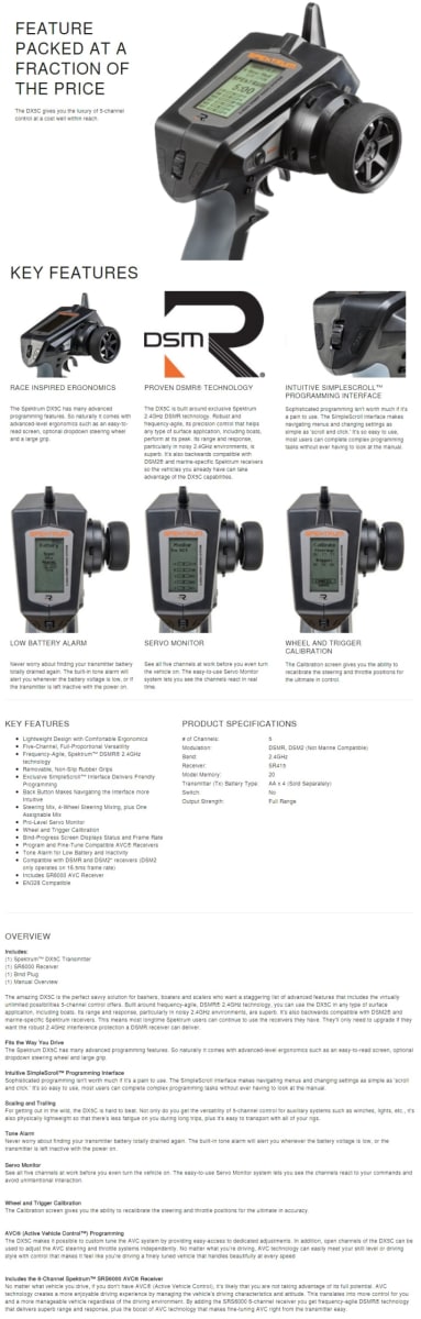 Spektrum DX5C Surface Transmitter, DSM-R w/ SRS6000 Receiver