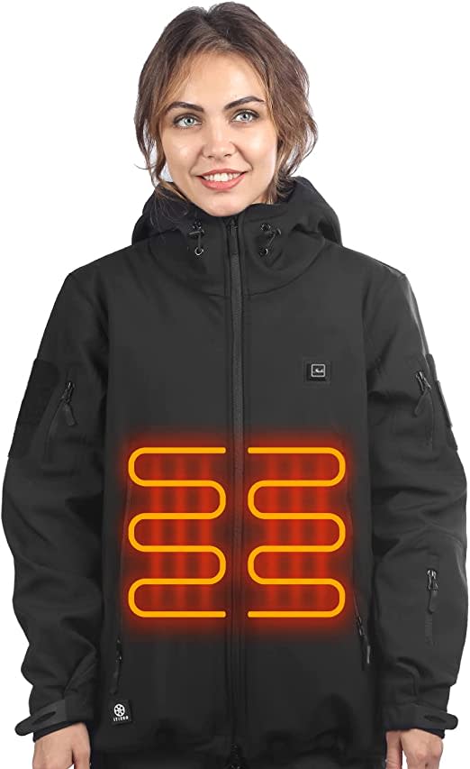 ITIEBO Women's Heated Jacket with 12V/8500mAh Battery Pack 165℉/10hrs for Outdoors