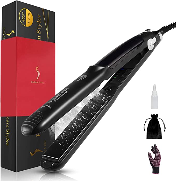 SOLOFISH Steam Hair Straightener Professional Salon Grade Ceramic Flat Iron Straightening Curling Iron with Anti-Static Technology Suitable for All Hair Types Hair Straightener and Curler 2 in 1
