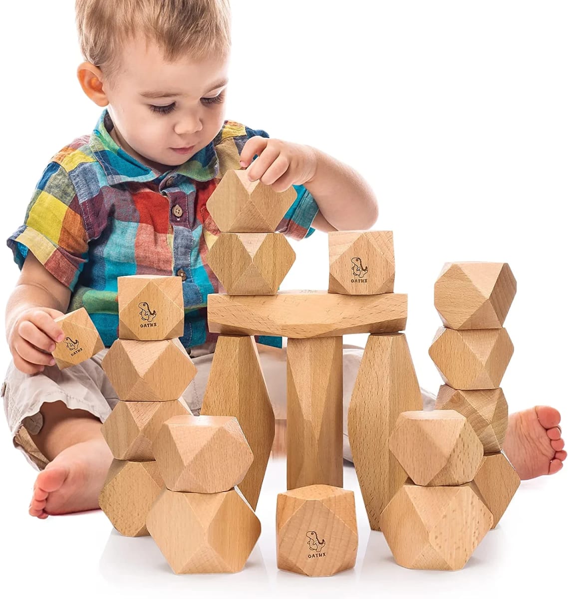 Montessori Toys Stacking Rocks Wooden Grimms Blocks Building Preschool Balancing Stones for Toddlers