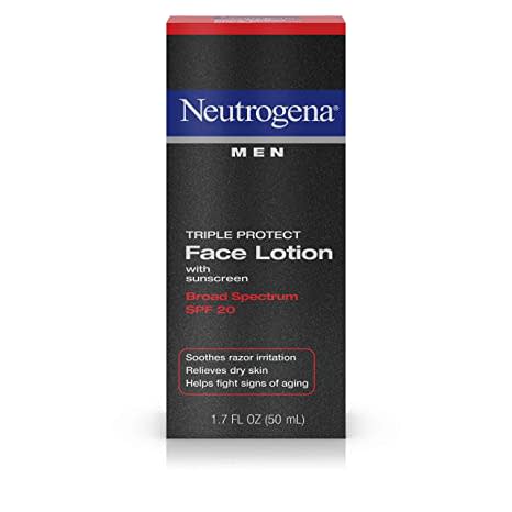 Neutrogena Triple Protect Men's Daily Face Lotion with Broad Spectrum SPF 20 Sunscreen, Men's Anti-Aging Facial Moisturizer to Soothe Razor Irritation & Relieve Dry Skin, 1.7 fl. oz (Pack of 4)