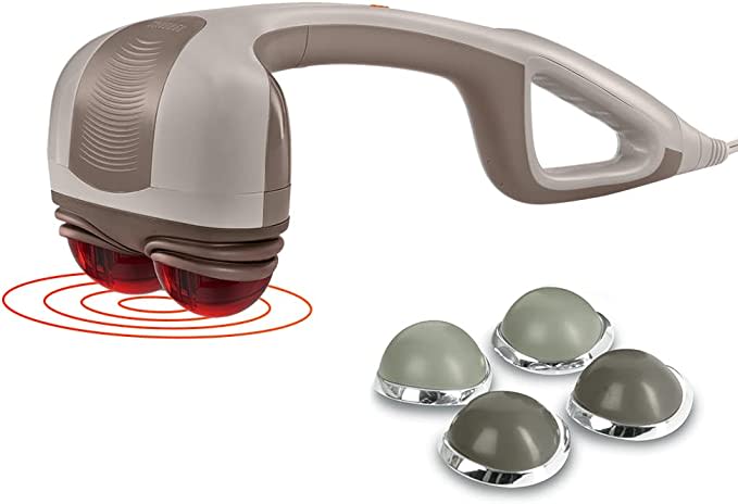 HoMedics Percussion Action Massager with Heat | Adjustable Intensity , Dual Pivoting Heads | 2 Sets Interchangeable Nodes , Heated Muscle Kneading for Back , Shoulders , Feet , Legs , & Neck