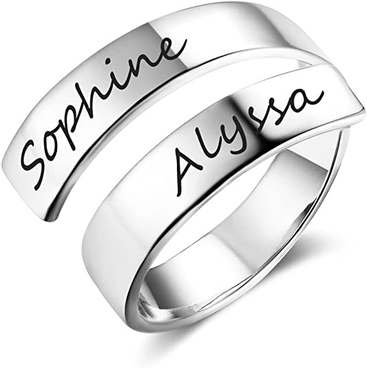 Personalized Spiral Twist Ring Engraved Names BFF Personalized Gift Mother-Daughter Promise Ring for Her