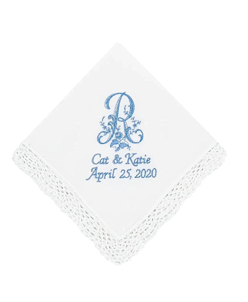 Personalized Wedding Handkerchief - Embroidered Bridal Gifts, Monogrammed hanky for Women Something Blue