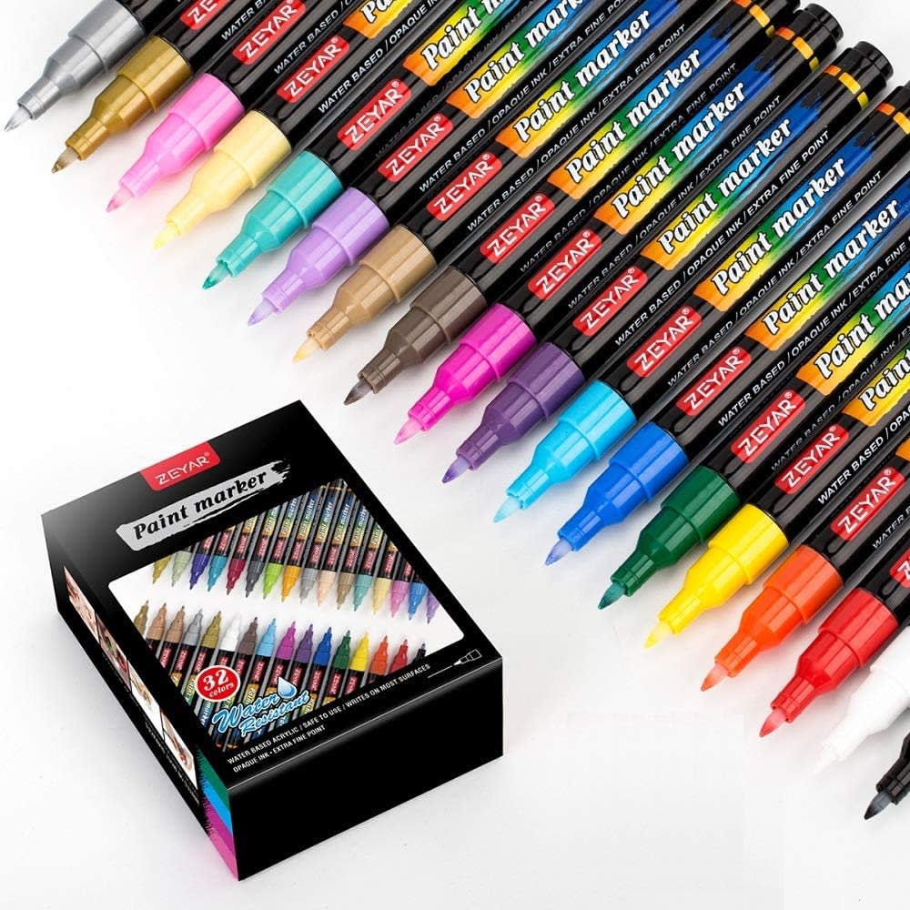 Zeyar Water-Based Acrylic Paint Pens, with Extra Fine Point