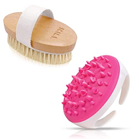 Scala Anti Cellulite and Exfoliator Bundle - Massager and Wet Dry Brush for Body Scrubber, Face and Body Massager, Exfoliates Dead Skin, Improving Circulation