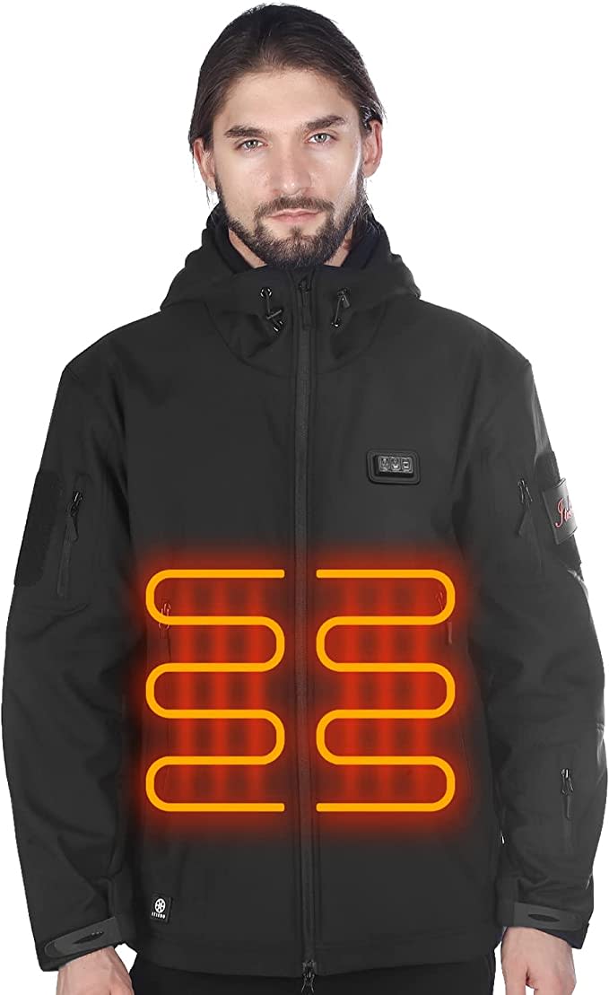 ITIEBO Men's Heated Jacket with 12V/8500mAh Battery Pack 165℉/10hrs for Outdoors