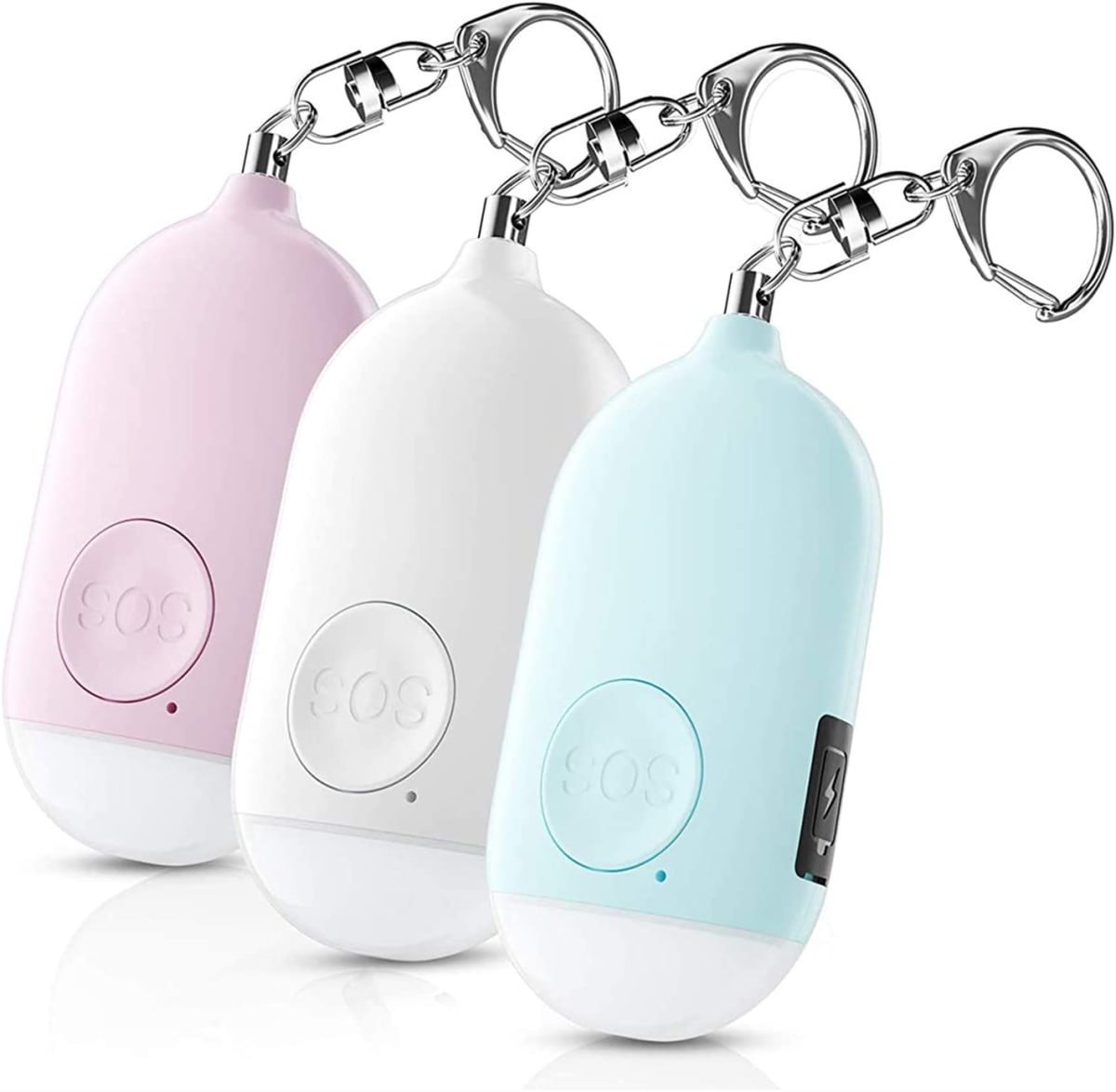 Safesound Personal Alarm Siren Song 3 Pack - 130dB Self Defense Alarm Keychain Emergency LED Flashlight with USB Rechargerable - Security Personal Protection Devices for Women Girls Kids Elderly