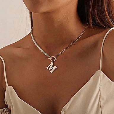 Pearl / Gold Initial Necklace