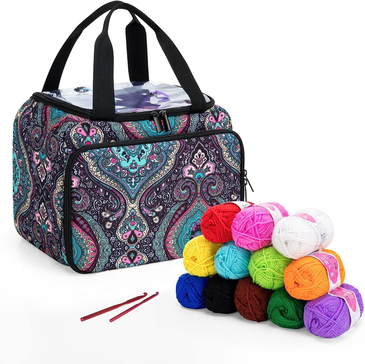Knitting Starter Kit with 12(50g) Basic Colors Yarn & 2 Crochet Hooks