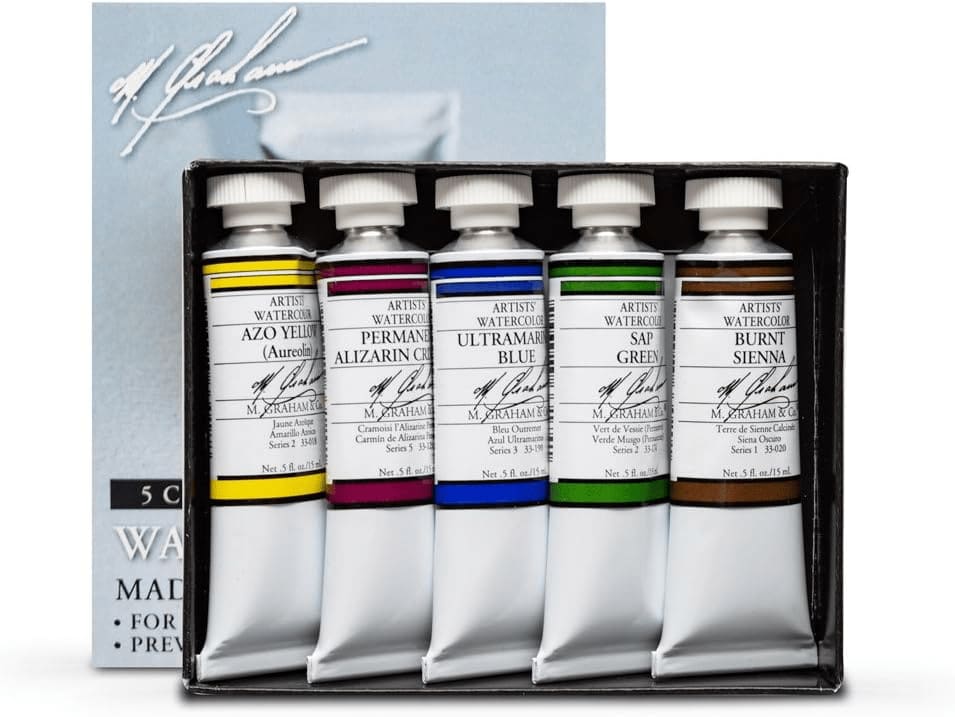 M. Graham 33-Set 1/2-Ounce Tube Watercolor Paint Basic 5-Color Set