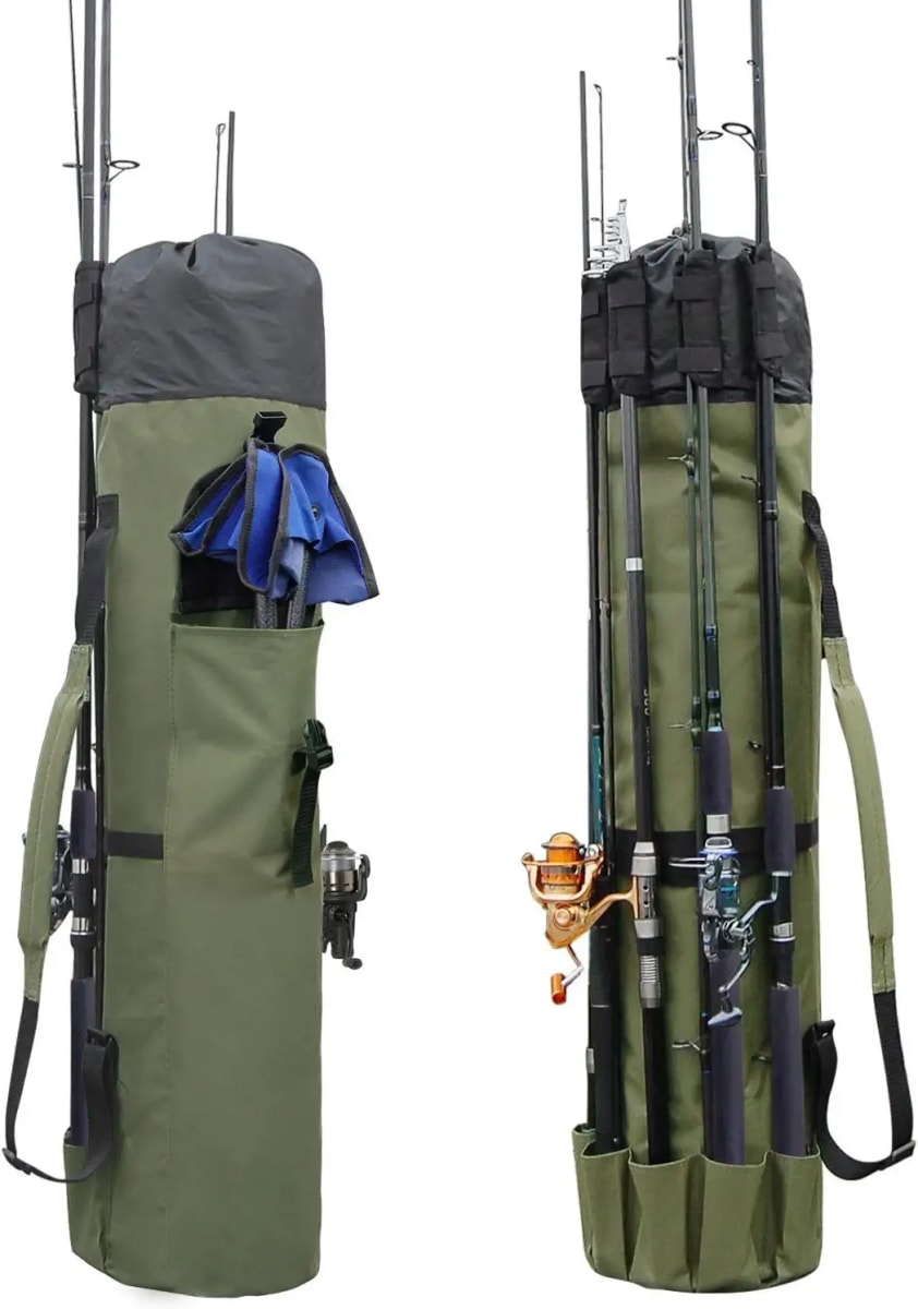 Durable Canvas Fishing Rod & Reel Organizer Bag Travel Carry Case Bag