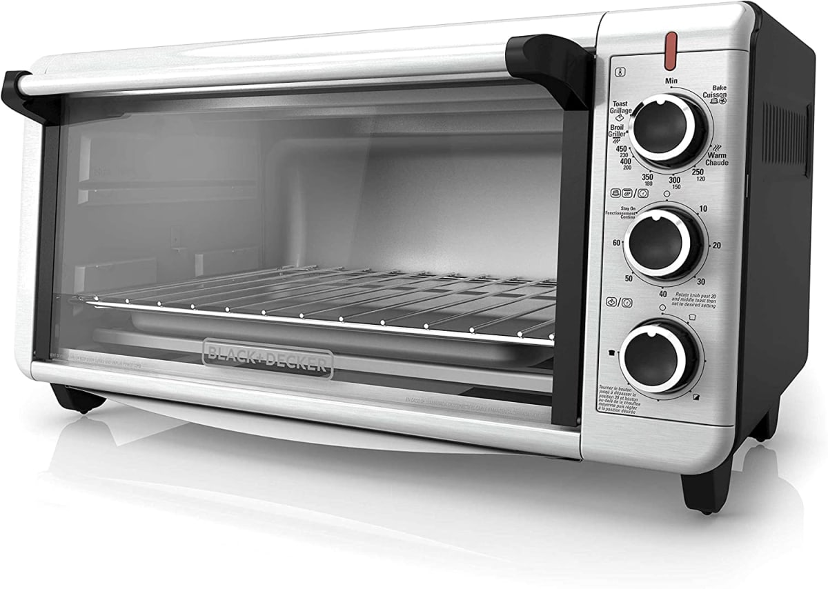 BLACK+DECKER TO3240XSBD 8-Slice Extra Wide Convection Countertop Toaster Oven, Includes Bake Pan, Broil Rack & Toasting Rack
