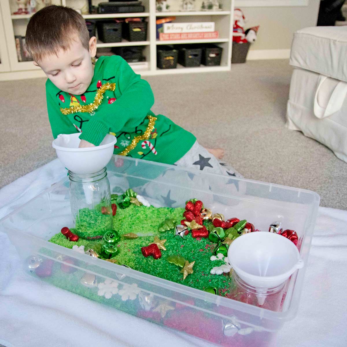 Create Christmas-themed sensory bins