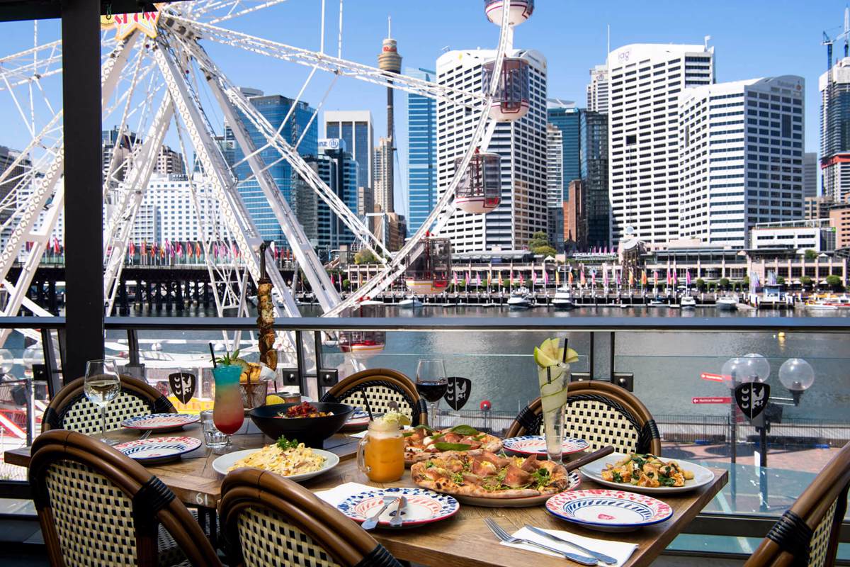 Dinner at a waterfront restaurant in Darling Harbour