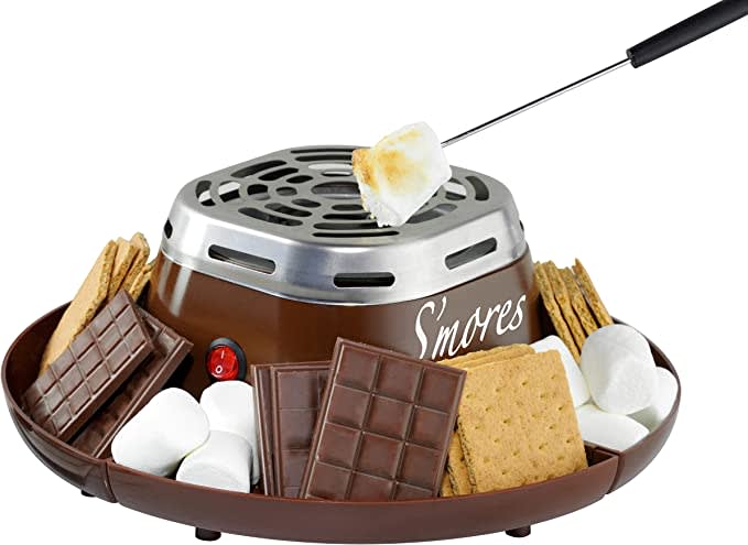 Compartment Trays for Graham Crackers, Chocolate, Marshmallows and 2 Roasting Forks, Brown