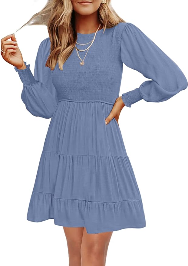 Long-Sleeved Blue Dress