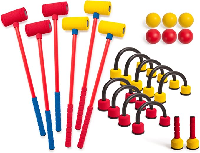 Champion Sports Foam Croquet Set: Classic Outdoor Lawn and Party Game for Kids - 6 Player Sets with Soft Wickets Stakes & Mallets