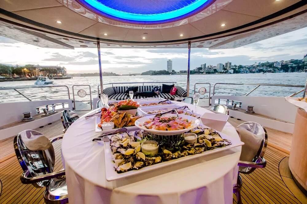 Private dinner on a yacht in the harbour