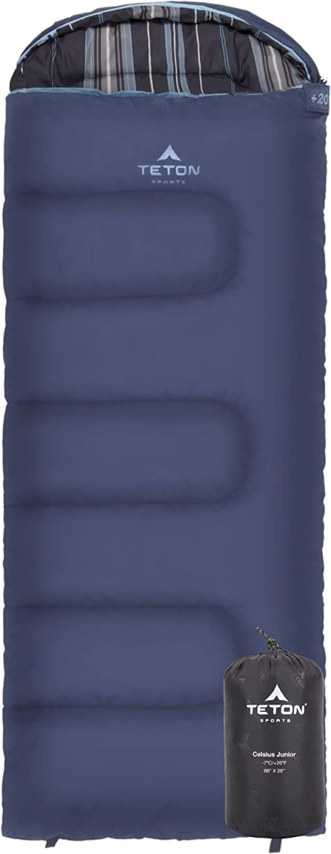 Jr Sleeping Bag - Sleeping Bag for Boys, Girls, and Kids - 20 & 0 Degree options - Sleepover and Camping Accessory with Storage Pockets - Accessories for Cabins, RV, or Car Camping