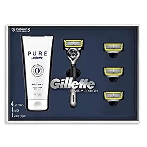 Gillette Proglide Shield Shave Gift Set for Men – 4 Proglide Shield Razor Blade Refills, 1 Limited Edition Razor Handle, and 6 oz. Shaving Cream