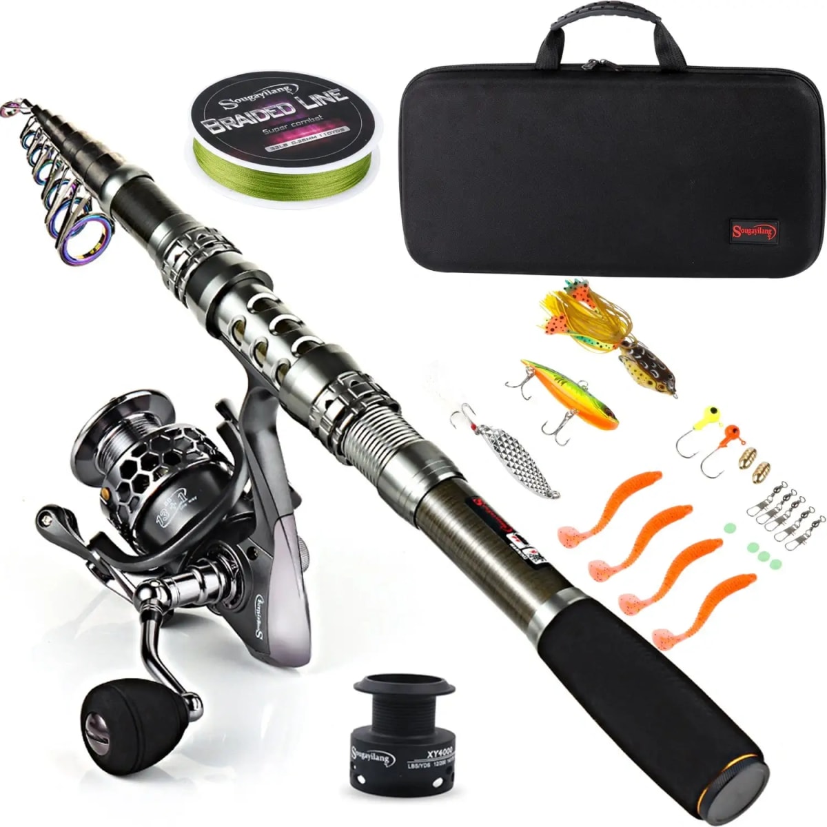 Fishing Rod Combos with Telescopic Fishing Pole Spinning Reels Fishing Carrier Bag for Travel Saltwater Freshwater Fishing