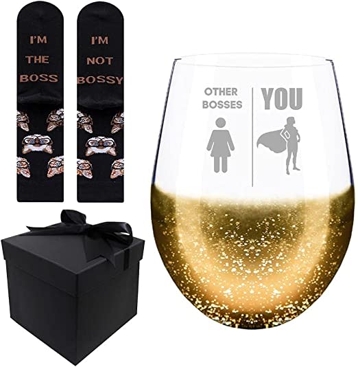 Other Boss You Etched Stemless Glitter Wine Glass