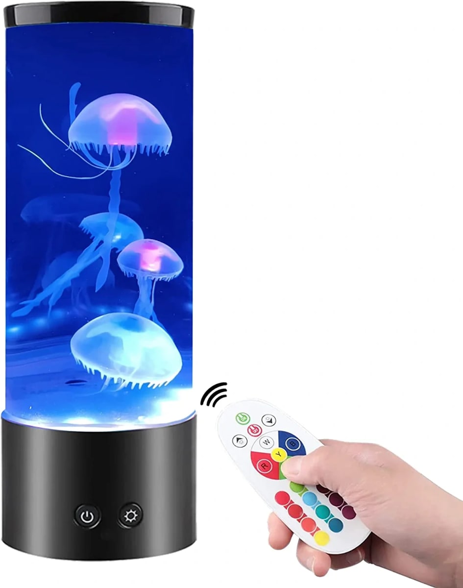 Jellyfish Lava Lamp, LED Fantasy Jellyfish Lamp with Color Changing Light Effects, with 4 Jelly Fish Remote Control Aquarium Tank Night Light, Home Office Decor Lamp Ideal Gift for Kids Adults