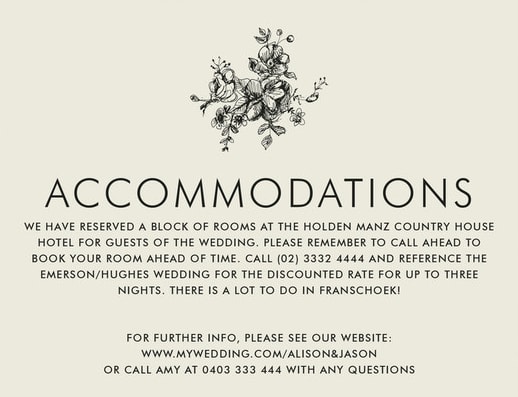 Share as much details about accommodation as well as other details on the wedding Facebook / webpage