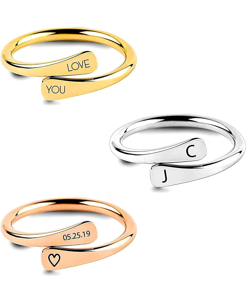 Personalized Wrap Ring Custom Initials Ring Engraved Ring Double Ring Stackable Rings Cyber Monday