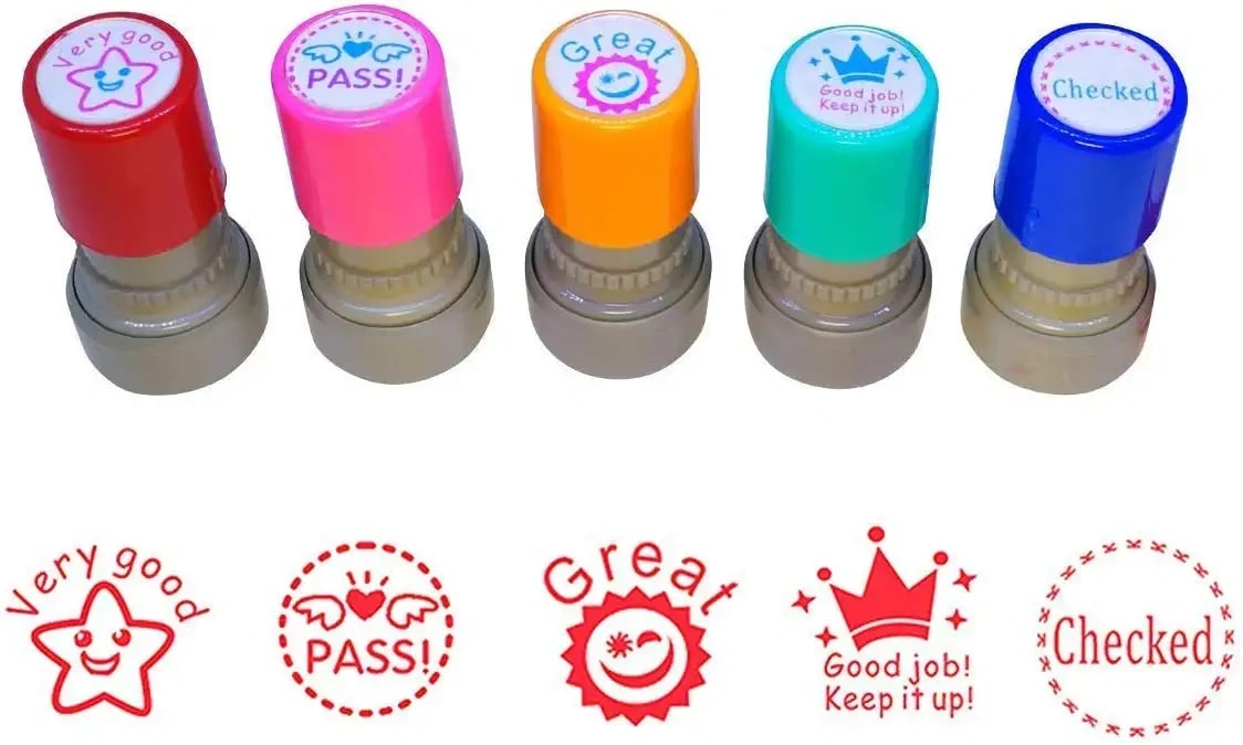 Pack of 5 Sorted Teacher Stamp Teachers Self-Inking Rubber Stamps Teacher Review Photosensitive Stamps for Education/w
