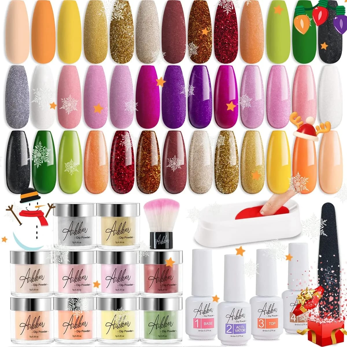 Galaxy Color Dip Powder Nail Kit Starter with Everything Base Activator Top Coat Recycling Tray Brush File Nail Art Set No Lamp Needed AK16P