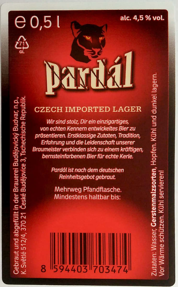 Pardál Czech Imported Lager Etk. B
