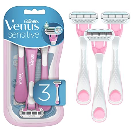 Gillette Venus Sensitive Disposable Razors for Women with Sensitive Skin, 3 Count, Delivers Close Shave with Comfort