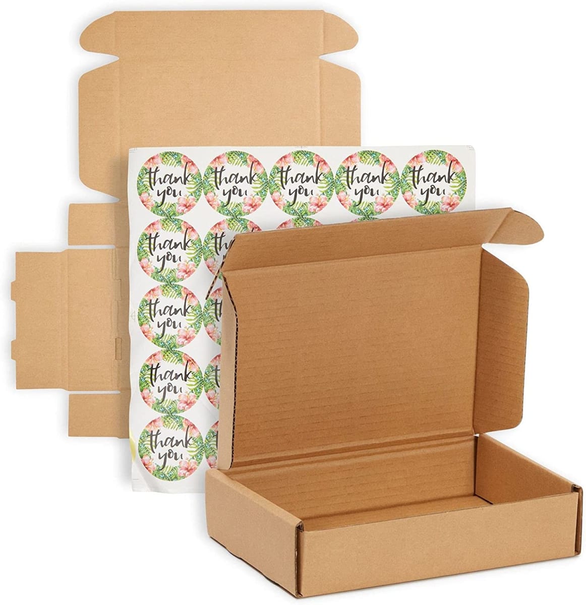 Corrugated Shipping Boxes and Thank You Stickers